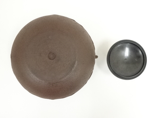 角谷一圭 造 丸釜 共箱 共布 茶釜 陶芸 茶器 茶道具 骨董 角谷一圭 造